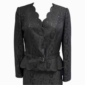 Albert Nipon Black Snake Print Scalloped Belted jacket blazer size 4